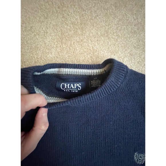 Chaps Navy Blue Crew Neck Sweater Men's Size L Classic Knit Pullover - Picture 3 of 6